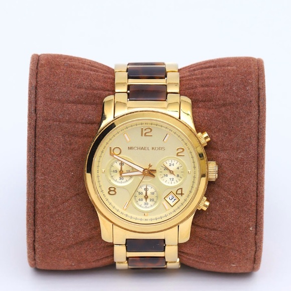 Michael Kors MK5659 Runway Chronograph Tortoise Shell and Gold Women’s Watch - Picture 1 of 6